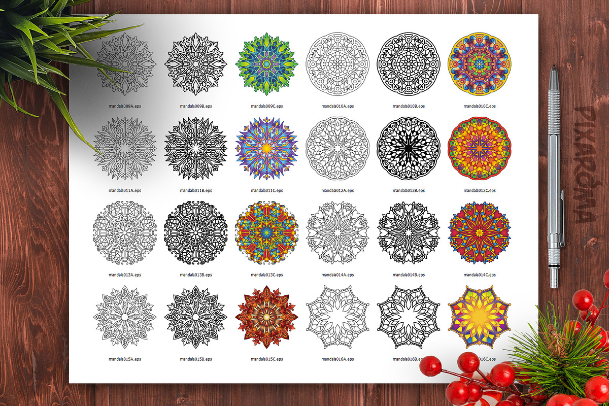 Mandala Vector Ornaments Bundle, a Decorative Illustration by pixaroma (Photo 29 of 43)