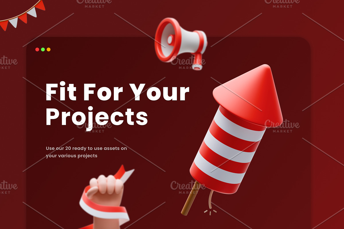 Indonesia Independence Day 3D Icons, an Object 3D Model by Azam Creative (Photo 4 of 5)