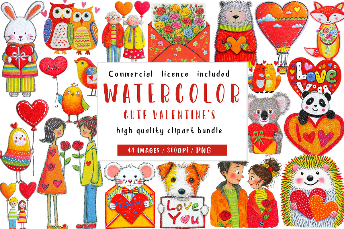 Vintage Cute Valentine's Day Clipart, an Illustration by CreationArt (Photo 1 of 7)