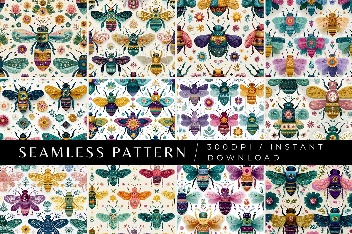12 Buzz Folk Seamless Patterns, a Pattern Graphic by Inknfolly (Photo 1 of 7)