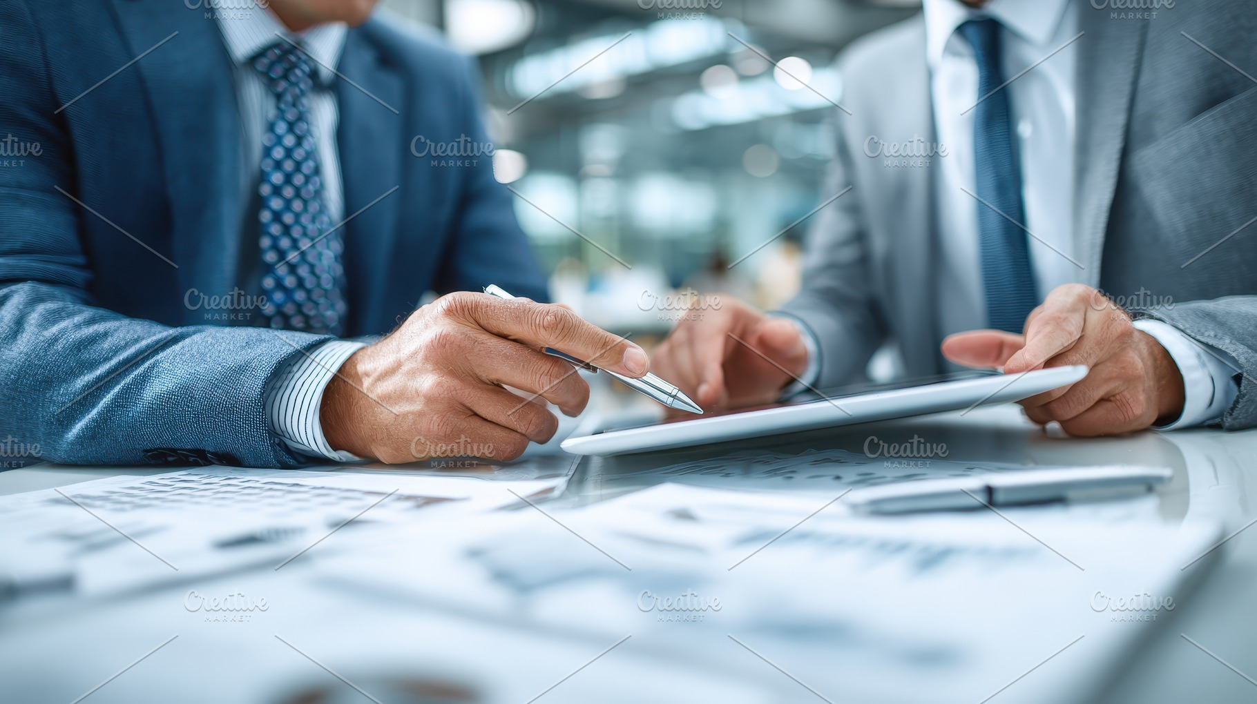 Businessmen reviewing financial data, a Photo by Pixeness Studio