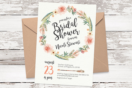 Floral wreath invitation template 05, an Invitation Template by Talent Supplies