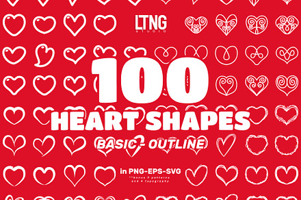 100 Heart Shapes Basic Outline