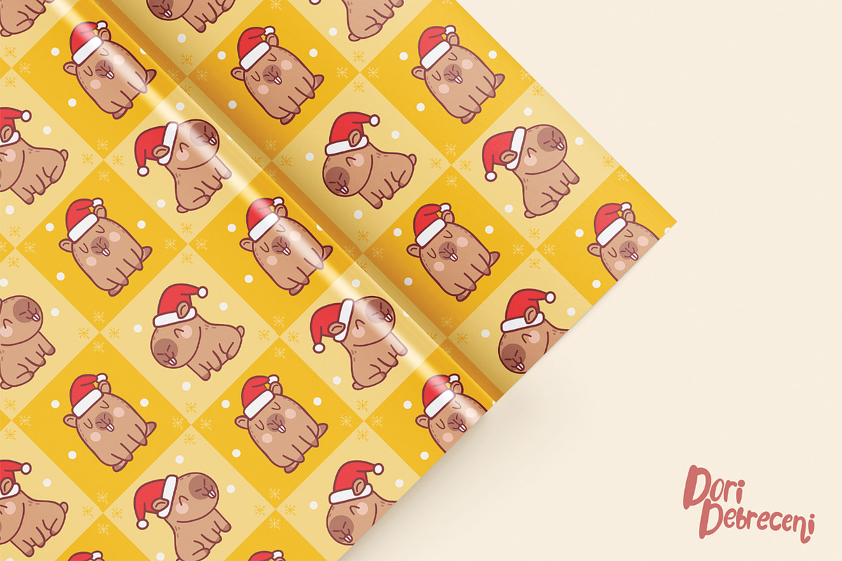 Capybara Christmas Wrapping Paper, an Illustration by Dori Debreceni draws (Photo 4 of 4)