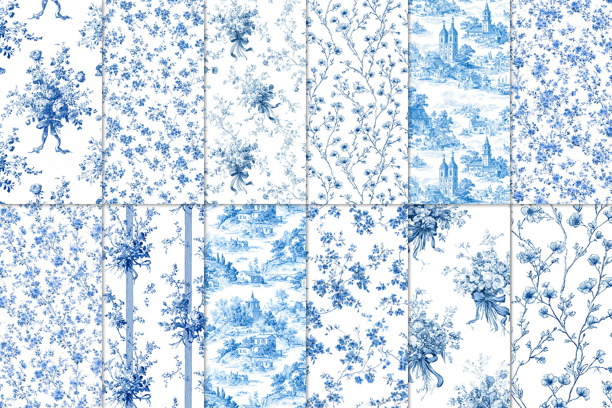 Toile Floral Seamless Patterns, a Pattern Graphic by Olya Creative (Photo 2 of 22)