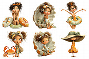Summer Funny Girls Clipart, an Illustration by Daily.Designs (Thumbnail 3 of 6)