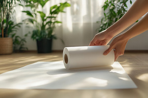 White paper roll unrolling on floor, a Photo by Pavel_design