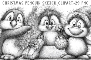 Christmas Penguin Sketch Clipart, an Icon by Libby Wishes