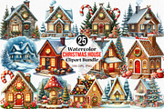 Watercolor Christmas House Clipart, an Illustration by Canvas Craft (Thumbnail 1 of 7)