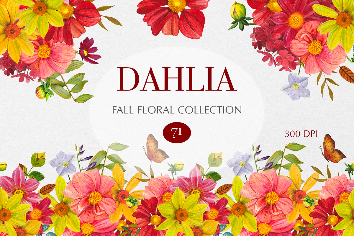 Watercolor Fall Dahlia flowers, a Seasonal Illustration by DiashaArt (Photo 1 of 13)