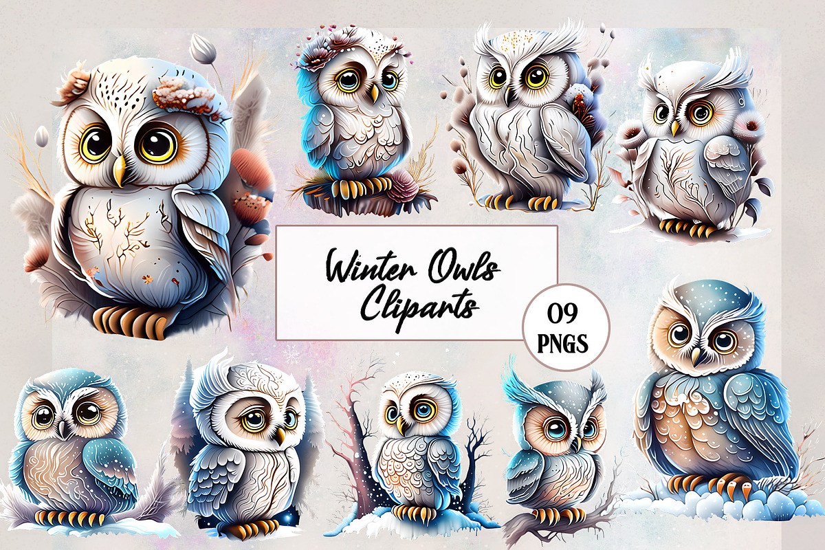 Cute Winter Owls Clipart Sublimation, an Animal Illustration by EdeniaArtStudio (Photo 1 of 6)