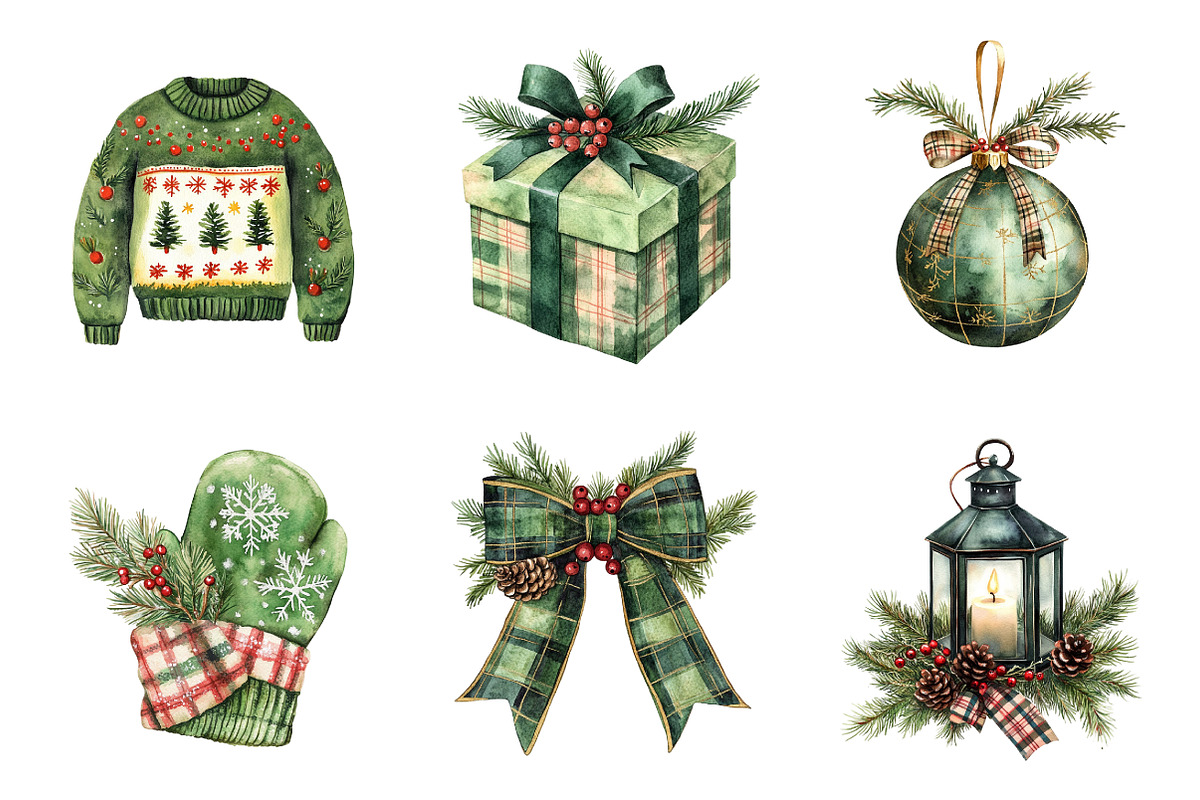 Christmas Green Clipart PNG Bundle, a Work Illustration by SinaCreation (Photo 4 of 6)