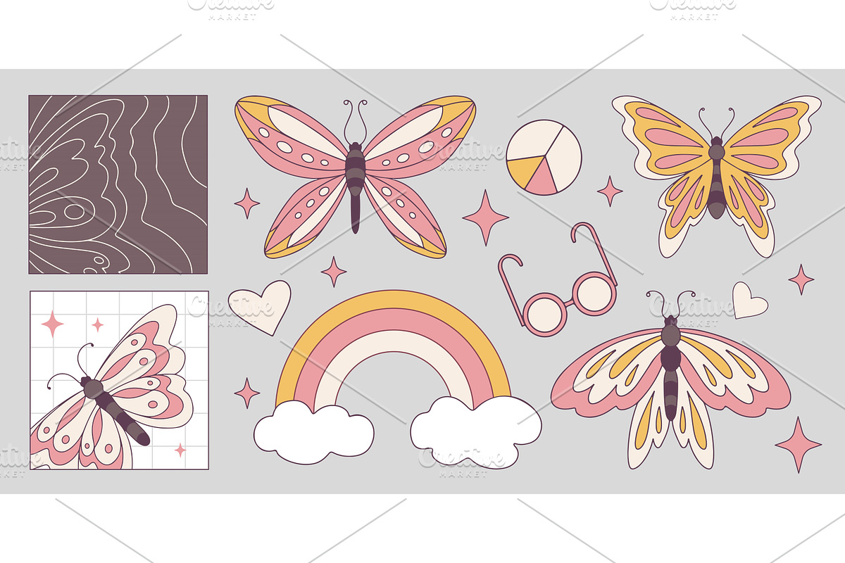 Retro style butterflies set isolated, an Animal Illustration by art PVP - market