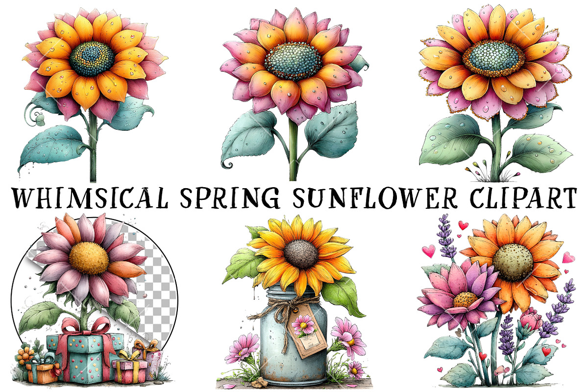 Whimsical Spring Sunflower Clipart, an Illustration by OK Design (Photo 2 of 6)