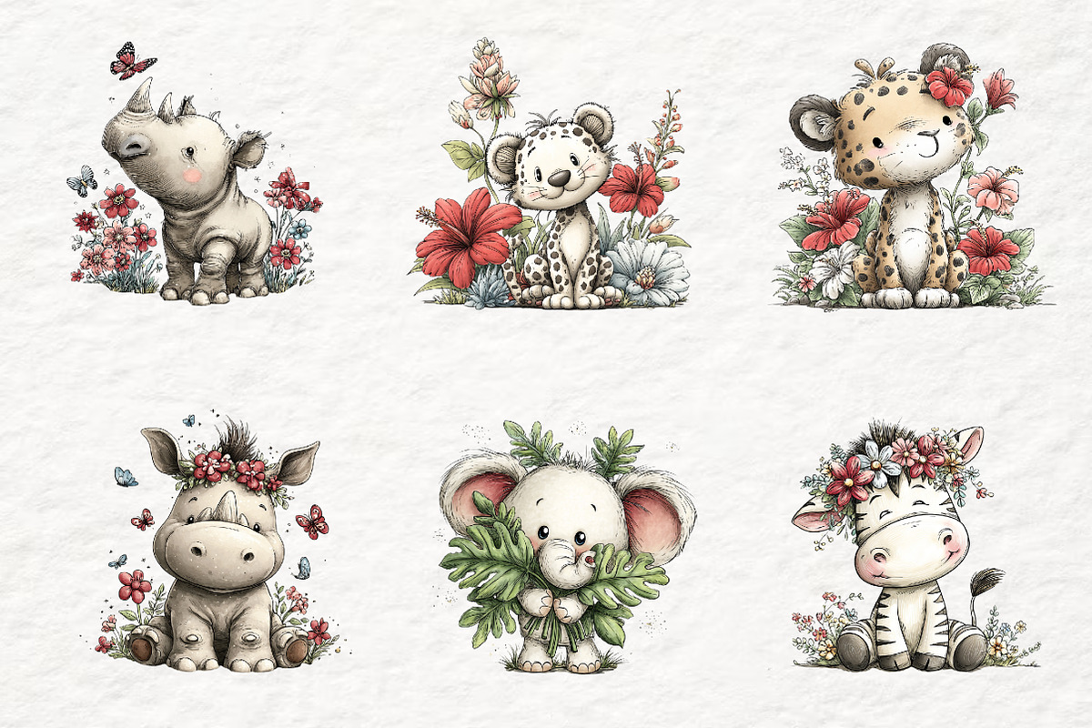 Safari Animals Whimsical Clipart, a Transportation Illustration by Watercolor design (Photo 3 of 6)
