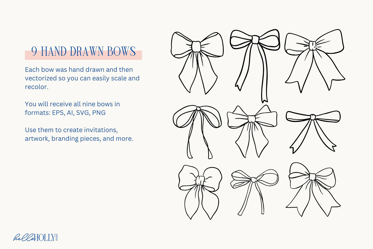 Hand Drawn Whimsical Bow Clipart, a Decorative Illustration by Hello Holly Studio (Photo 3 of 10)