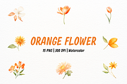 Orange Flower and Leaf Watercolor, a Decorative Illustration by New-School-Wave (Thumbnail 1 of 5)