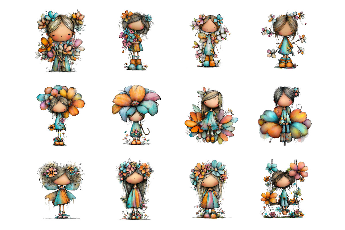 Whimsical spring fairy clipart, an Illustration by SinaCreation (Photo 2 of 11)