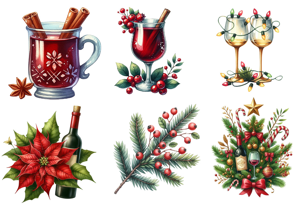 Christmas Red Wine Clipart, an Illustration by Designworld (Photo 3 of 6)