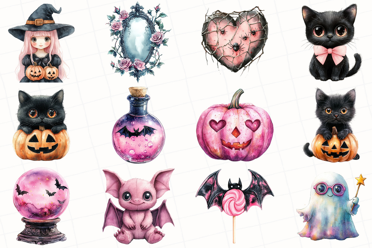 Watercolor Girly Halloween Clipart, an Illustration by OK Design (Photo 2 of 5)
