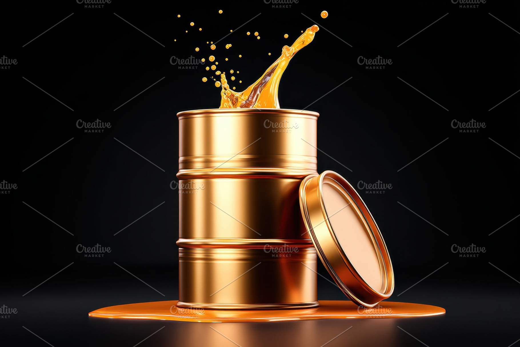 Golden paint barrel with splash, an Industrial Photo by AlyaAnd