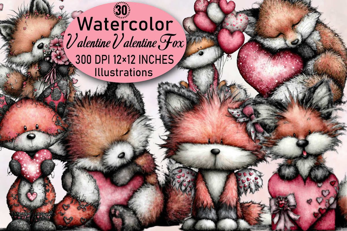 Valentine Valentine Fox Clipart Bund, an Illustration by SVGArt (Photo 1 of 8)