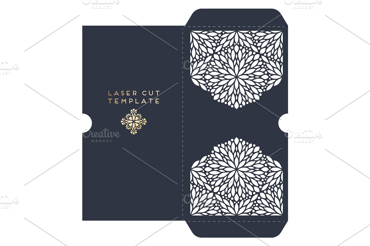 Vector wedding card laser cut template with mandala, a Card Template by Tori Shen