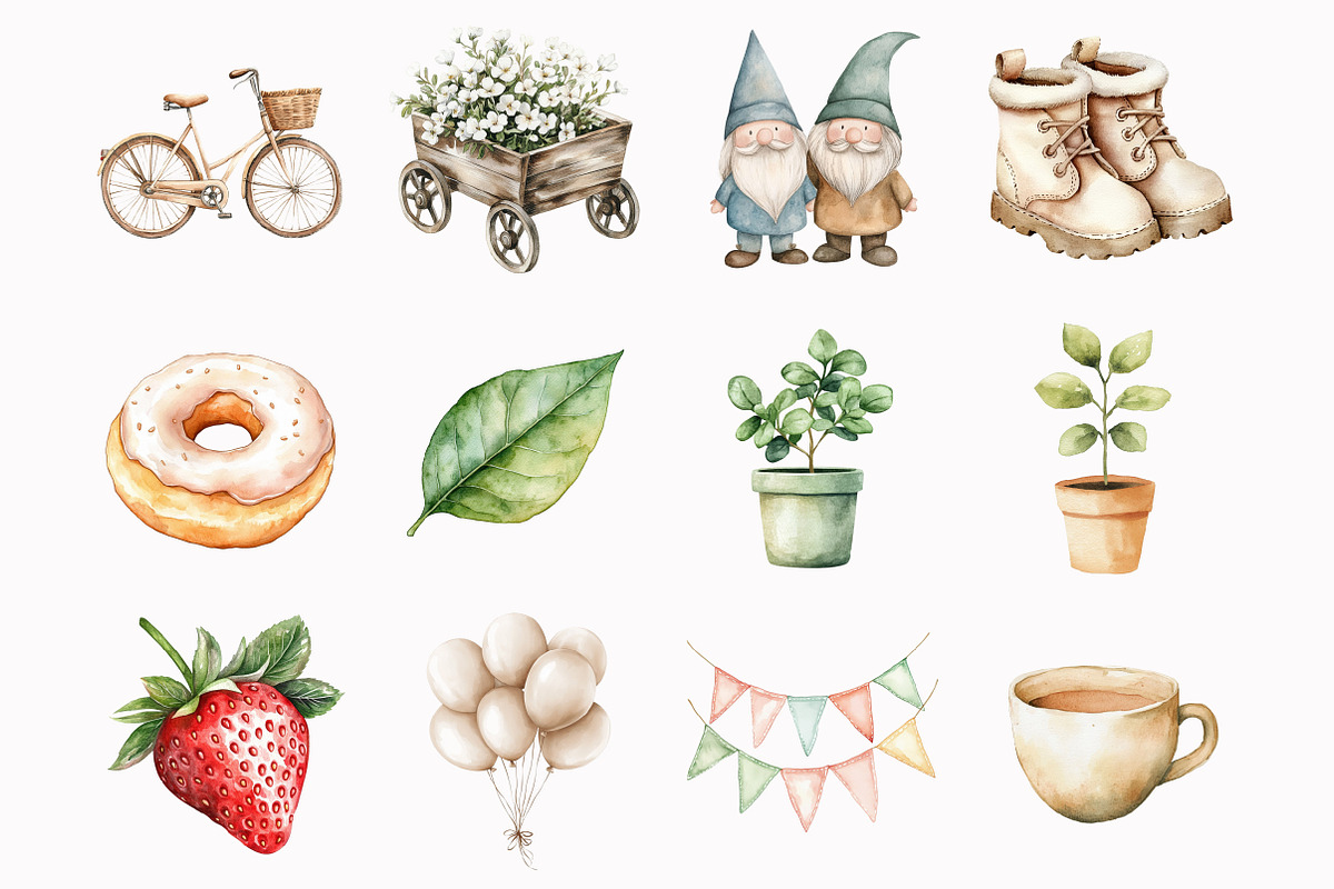 Watercolor Beige Gnomes Clipart, an Illustration by Design Market (Photo 2 of 4)