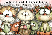 Whimsical Easter Cats Clipart, an Illustration by Libby Wishes (Thumbnail 1 of 8)