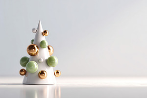 Minimalist white Christmas tree with green and gold ornaments, a Holiday Photo by AlyaAnd