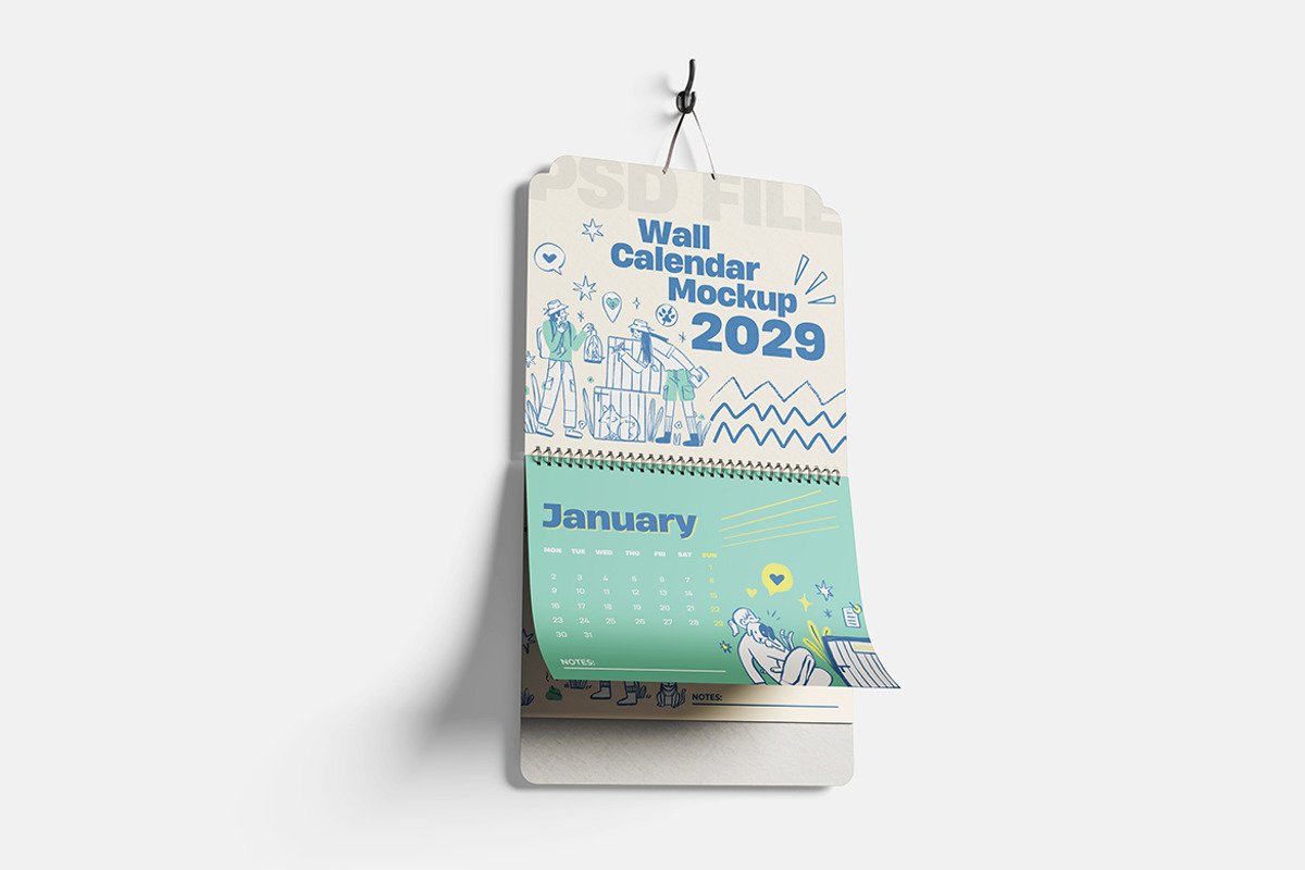 Modern Wall Calendar Mockup, an Advertising Mockup by bimockup (Photo 2 of 6)