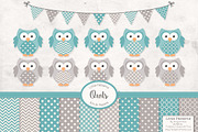 Vintage Blue Owls Vectors & Papers, an Animal Illustration by Amanda Ilkov (Thumbnail 1 of 3)