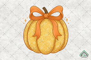 Coquette Pumpkin Grandmillennial PNG, an Illustration by Craft Nest