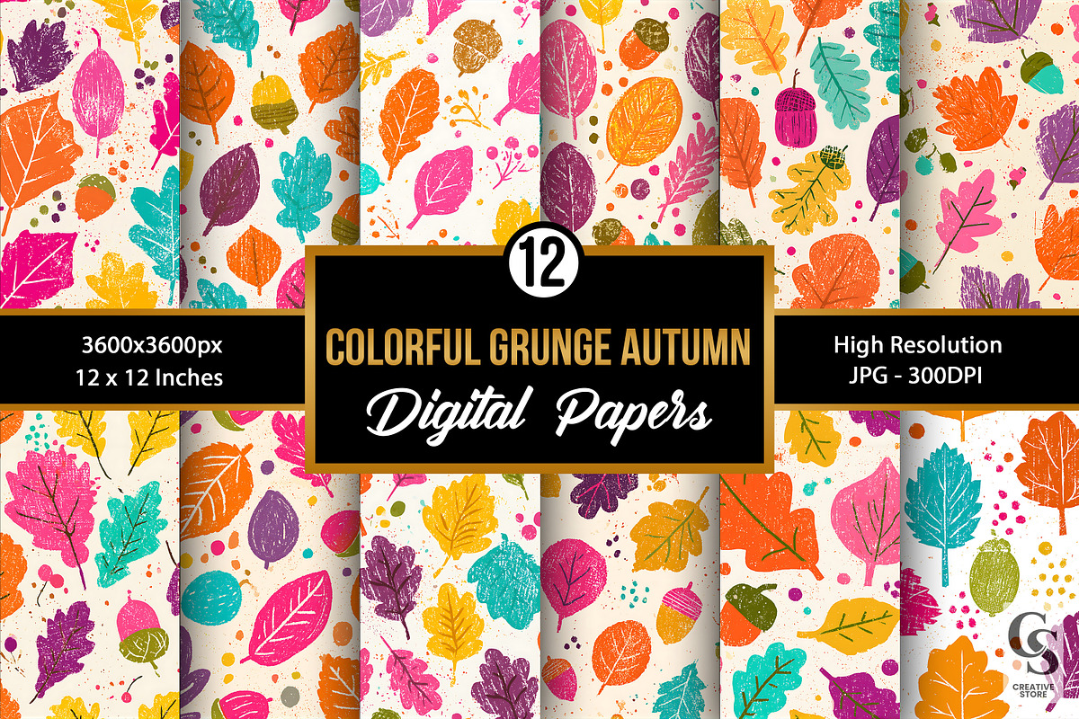 Vivid Grunge Autumn Seamless Pattern, a Pattern Graphic by Creative Store (Photo 1 of 5)