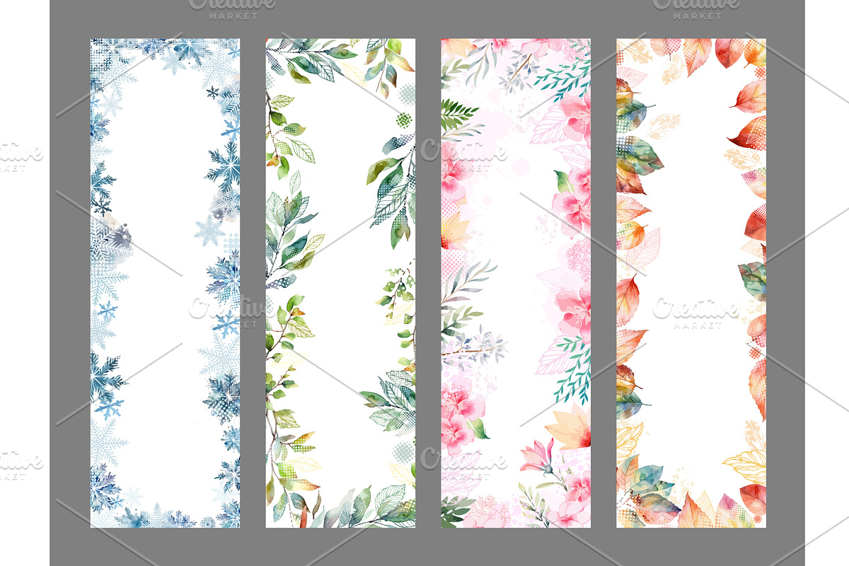 A set of vertical watercolor, an Illustration by Nenahliadava Design