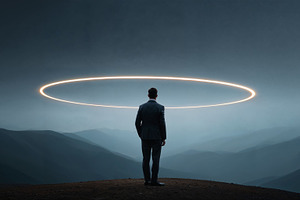 Creative portrait of a man with a halo effect in mountain landscape, a Person Photo by OSORIOartist
