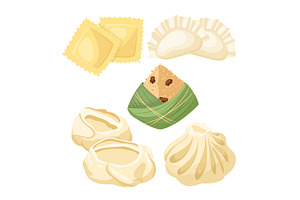 Dumpling Chinese Set Cartoon Vector