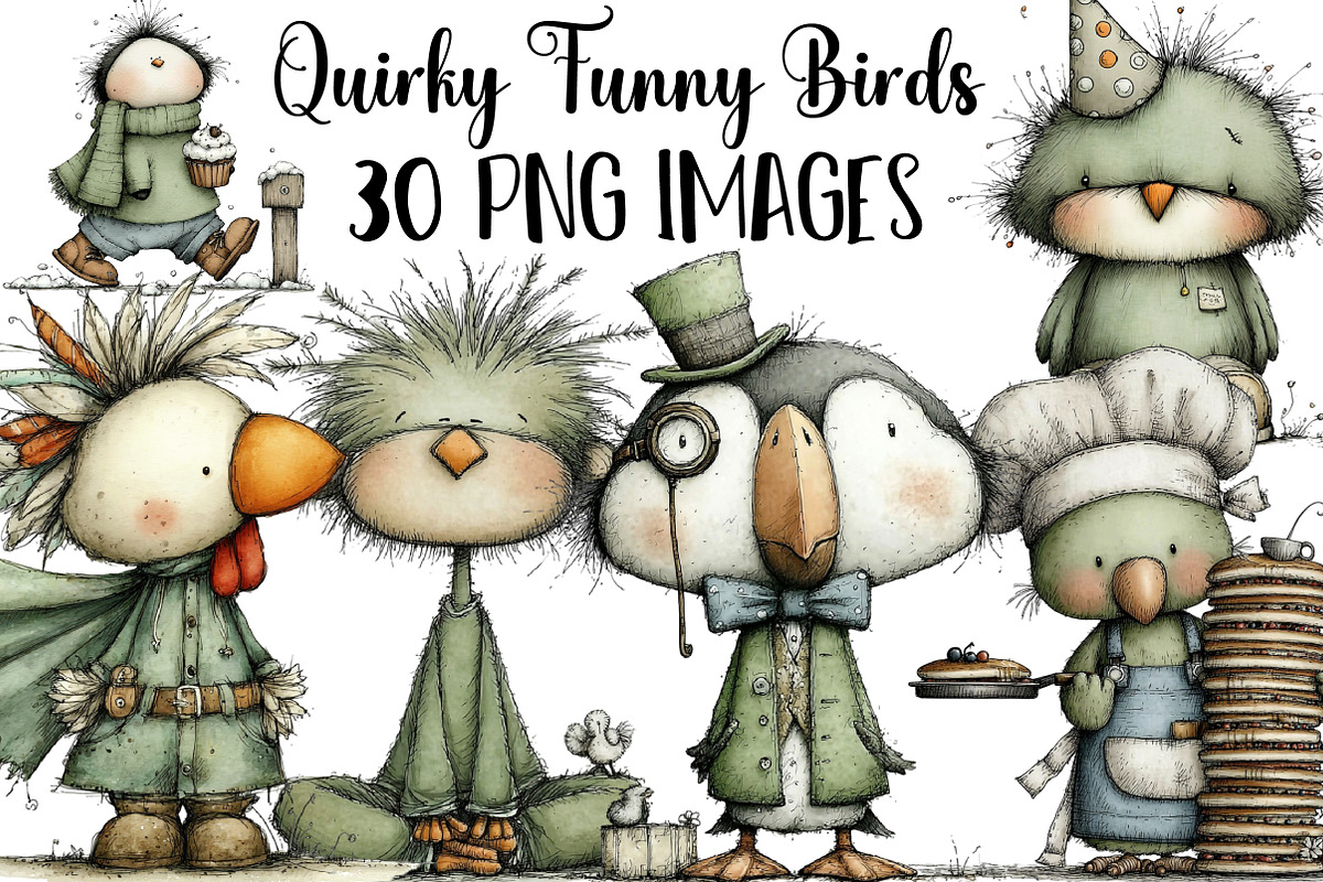 Quirky Funny Birds Clipart, an Illustration by DreamArtGraphic (Photo 1 of 5)