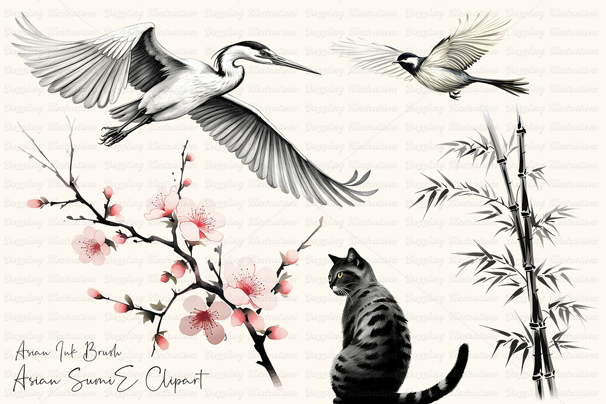 Zen Brushstrokes Sumi-e Clipart Set, an Illustration by Dazzling Art Boutique (Photo 1 of 11)