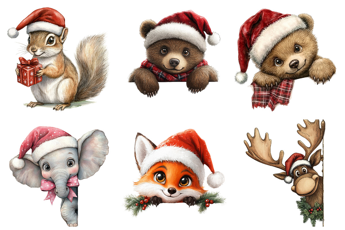 Quirky Christmas Animal Peeking Clip, a Seasonal Illustration by designcity5 (Photo 2 of 5)