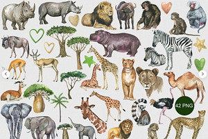 Watercolor African Animals Clipart