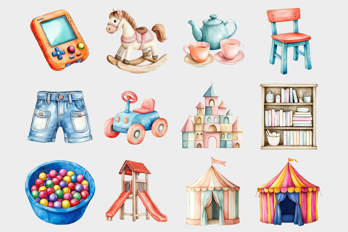 Watercolor Playroom Clipart, a Seasonal Illustration by Design Market (Photo 4 of 5)
