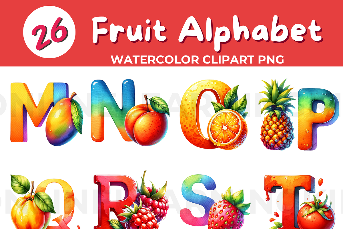Fruit and Vegetable Alphabet Clipart, an Education Illustration by John_Walker (Photo 1 of 3)