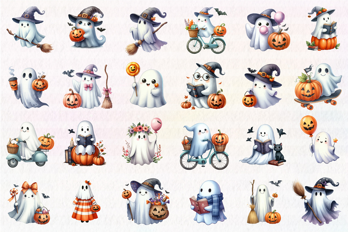Cute Ghost Halloween Clipart, an Illustration by CreationArt (Photo 2 of 5)