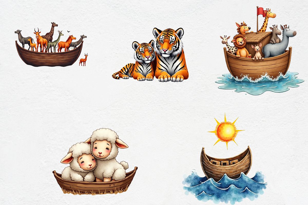 Watercolor Noah's Ark Watercolor Cli, an Illustration by CrexoraLab (Photo 3 of 5)