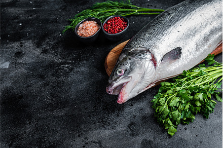 Uncooked raw sea salmon whole fish, a Food & Drink Photo by composter-box@mail.ru