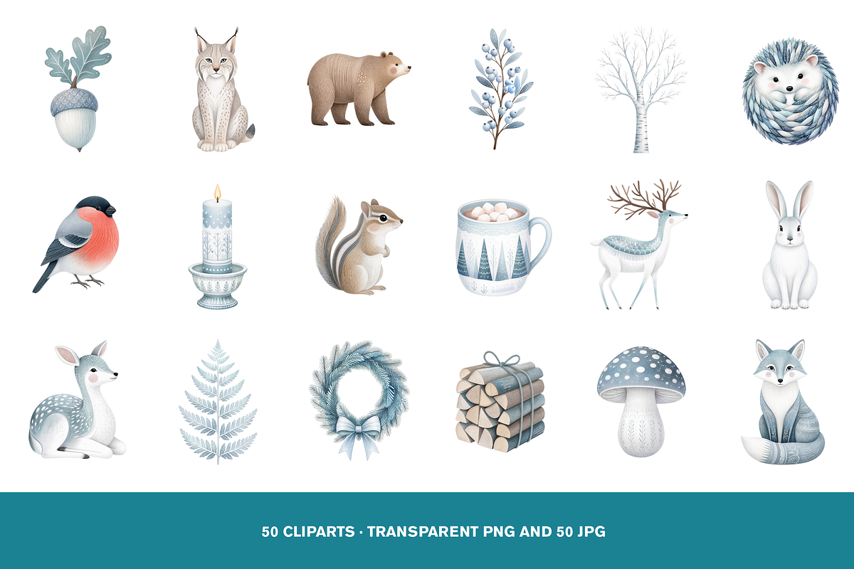 50 Nordic Christmas Line Art Clipart, an Animal Illustration by Luxe (Photo 2 of 4)