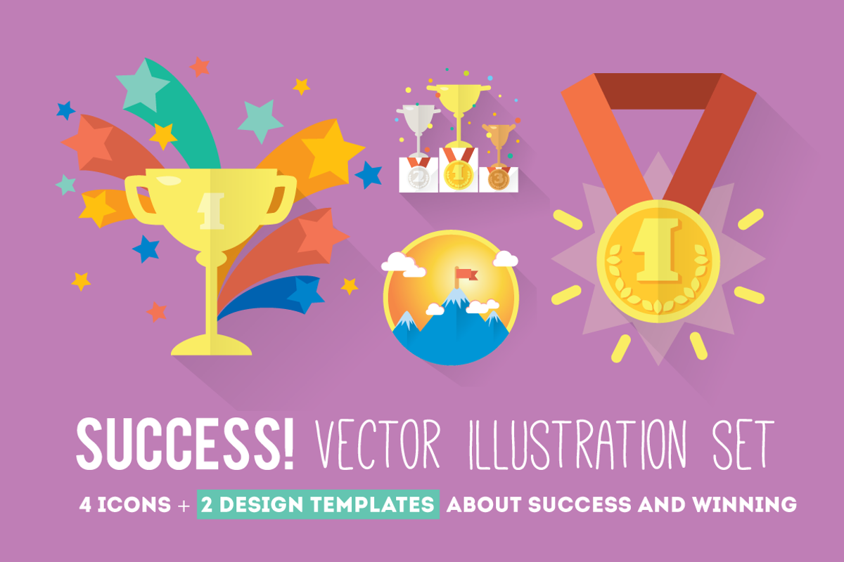 4 Success icons + 2 design templates, an Illustration by Olyzel (Photo 1 of 5)
