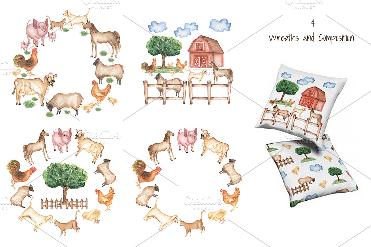Watercolor Farm life, an Animal Illustration by MayaNavits (Photo 5 of 10)