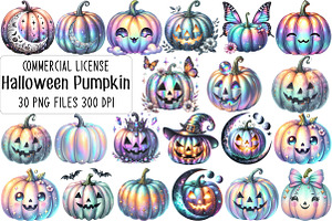 Halloween Pumpkin Iridescent Clipart, an Illustration by CraftArtStudio